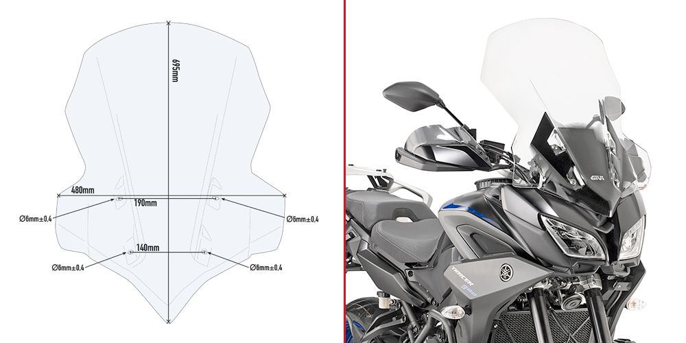 Parabrezza trasparente Givi 69,5x48 cm Yamaha Tracer 900/Tracer 900 GT