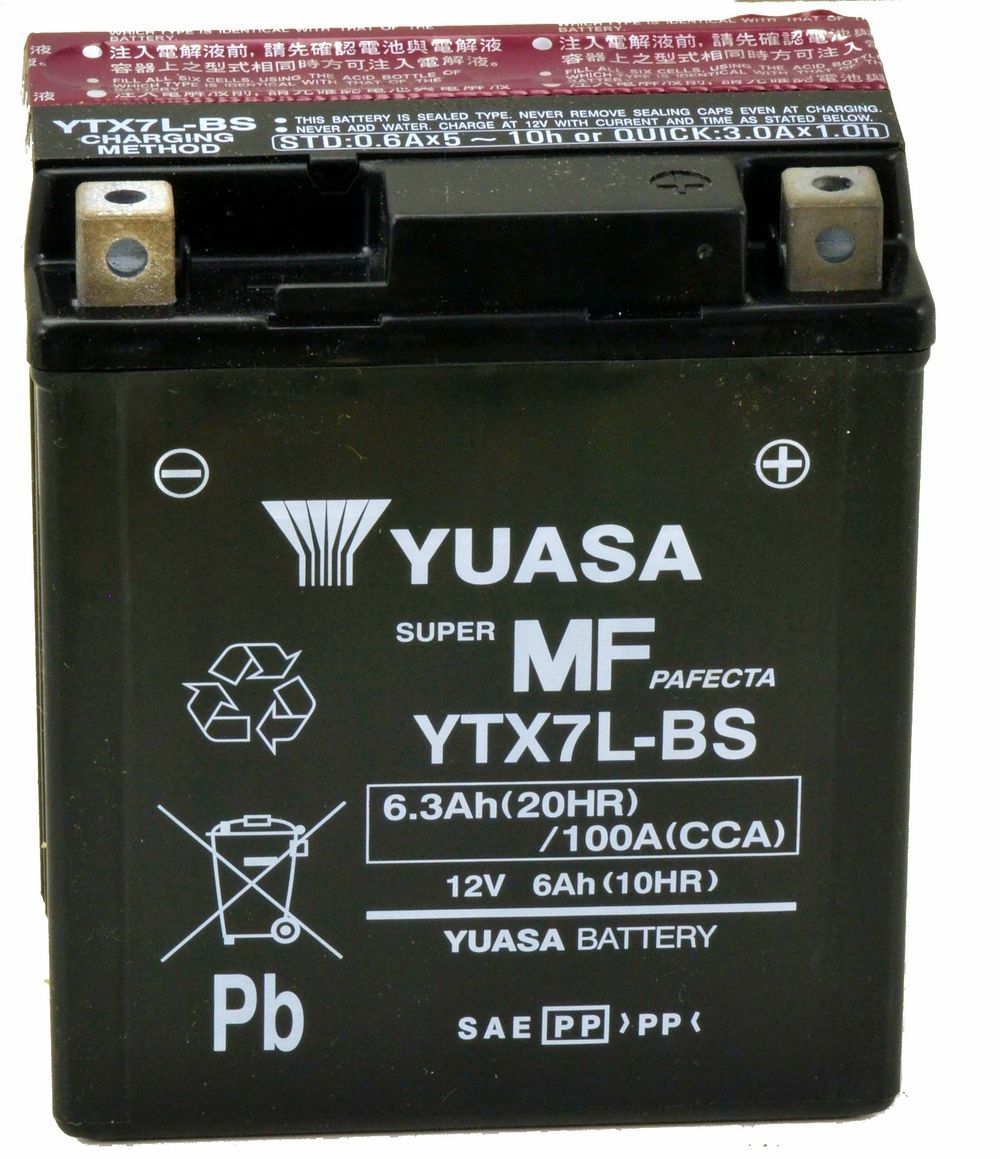 PIAGGIO BATTERY YUASA YTX7L-BS 12V 6AH PRE-ACTIVATED VESPA GTS 125/150/300