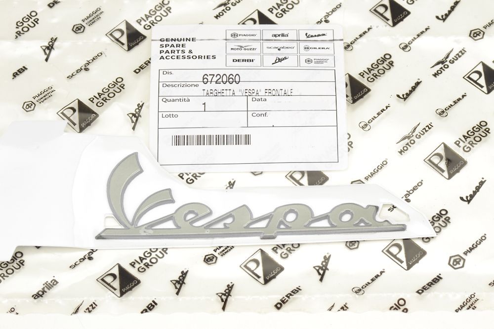 TARGHETTA &quot;VESPA&quot; FRONTALE VESPA PX, GT125, GT200 ORIGINALE PIAGGIO