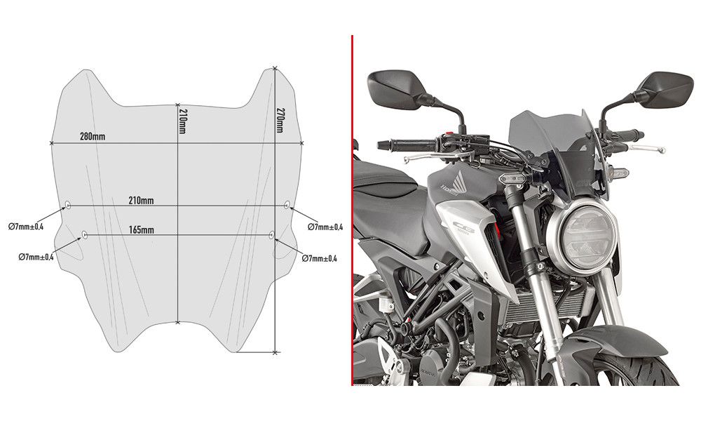 Windscreen smoked Givi &#39;21 X 28 cm for Honda CB 125 r