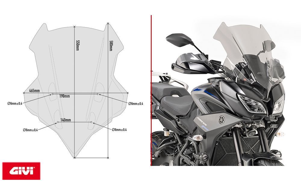 Parabrezza fumé Givi 55x46,5 cm aXL per Yamaha Tracer 900/Tracer 900 GT